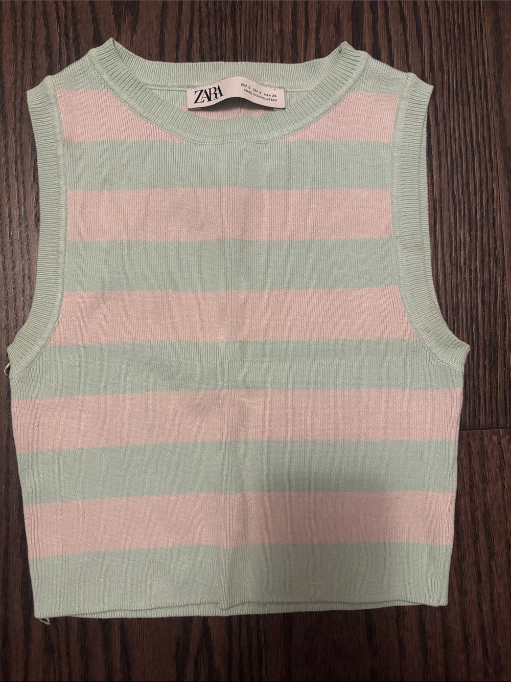 Zara Mint Green & Pale Pink Striped Knit Cropped Tank